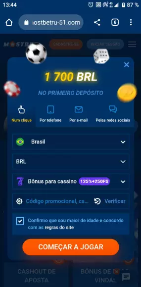 Cadastro no aplicativo móvel da Mostbet